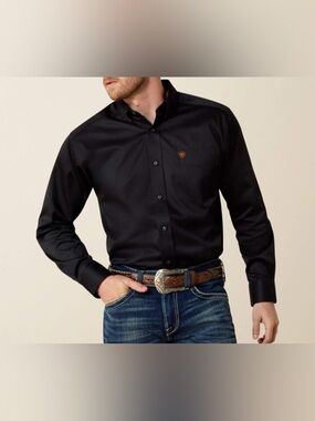 Ariat Men's Black Long-Sleeve Western Dress Shirt with Embroidered Logo